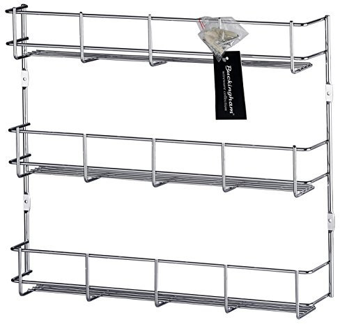 Buckingham 3 Tier Spice and Herb Rack Premium Quality Heavy-Duty Chrome Wall Mounted Kitchen Cupboard Storage Organiser 38.5 Cm