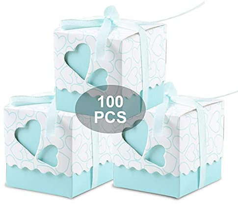 Wady Lot de 100 bonbonnières porte-dragées en carton Cadeau Marqueur de place Décoration pour fête, mariage, baptême, anniversaire Ruban fourni