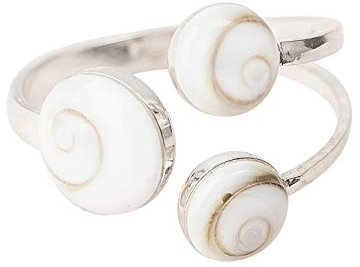Vurmashop Damenring aus 925 Sterlingsilber mit Shiva-Auge | Santa-Lucia-Stein | Natürliche Meeresmuschel Handgefertigt | Verstellbar, Antiallergisch und Nickelfrei