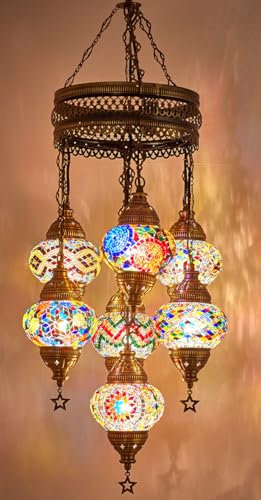 DEMMEX Lustre en mosaïque marocaine turque - Fait à la main - Suspension et luminaire avec globes personnalisables - Éclairage artisanal bohème pour salon et chambre à coucher