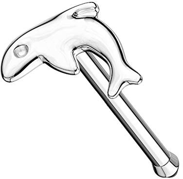 Piersando 14 Karat Gold Piercing Stab Stecker Barbell Nase Nasenpiercing Nasenstecker Tragus Helix Ohr Lippe gerade mit Delfin Weißgold