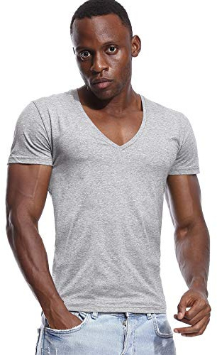 Zbrandy Men's Deep V Neck Cotton T-Shirt, White, XS-XXXL