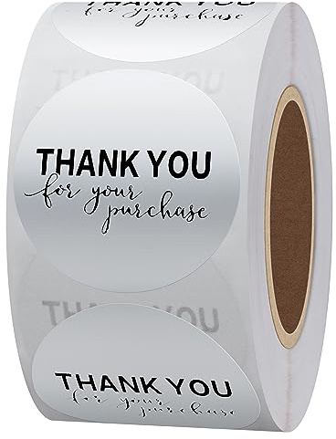 Hylabelest Silver Foil Thank You for Your Purchase Stickers 1.5 Inch Round Bussiness Labels (Silver)