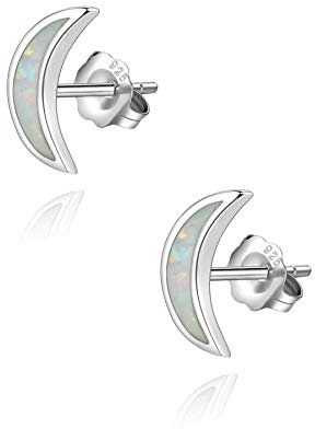 YOURDORA Orecchini a Mezzaluna da Donna in Argento 925 Opale Orecchini a Bottone a Luna Regalo di Gioielli Originali