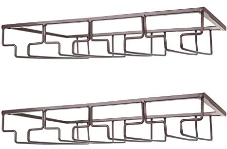 FOMANSH Weinglasregal – Unterschrank Stielgläser Halter Gläser Aufbewahrung Aufhänger 2 Stück Metall Organizer für Bar Küche 4 Reihen Braun