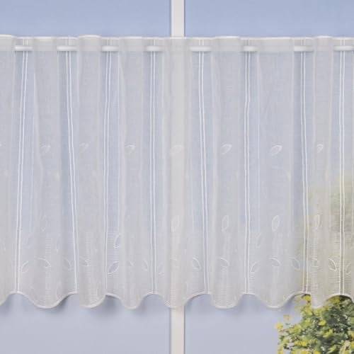 SCHÖNER LEBEN. Panneaux Bistrogardine Scheibengardine nähfrei Leinenoptik Blätter Ecru 50cm Höhe