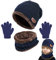 Yutdeng Cappello Sciarpa e Guanti Set Bambino Fodera in Pile Invernali Caldo Ragazzo Ragazza Berretto in Maglia con Sciarpa Scaldacollo Morbido Sci Outdoor Regalo Sport All'aria aperta Navy