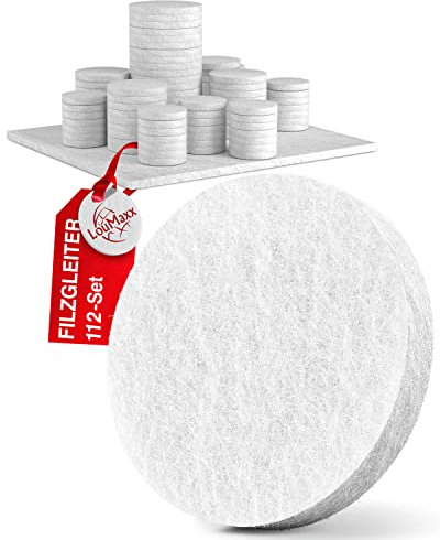 LouMaxx Filzgleiter selbstklebend weiß 112er Set (rund & eckig) – Möbelgleiter mit 4 mm Dicke und hoher Klebkraft – Premium Bodenschutz Schutz für Ihre empfindlichen Böden- Filz selbstklebend