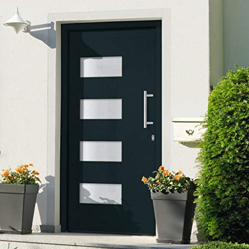 vidaXL Eingangstür Haustür Wohnungstür Nebeneingangstür Außentür Kellertür Tür Mehrzwecktür Schlüsselsatz Alu Aluminium PVC Anthrazit 110x210cm