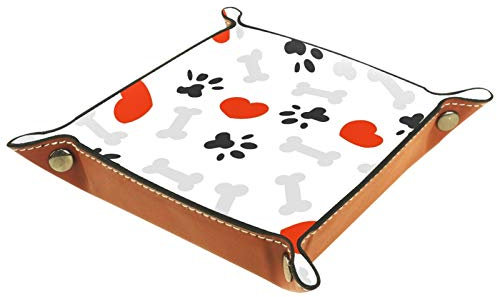 ZORE_FINE5 Faltbares Rolling Dice Games Tablett Leder Quadratische Schmucktabletts & Uhr, Schlüssel, Münzen, Süßigkeiten Aufbewahrungsbox Grry Bone Brown Foot Print Red Heart