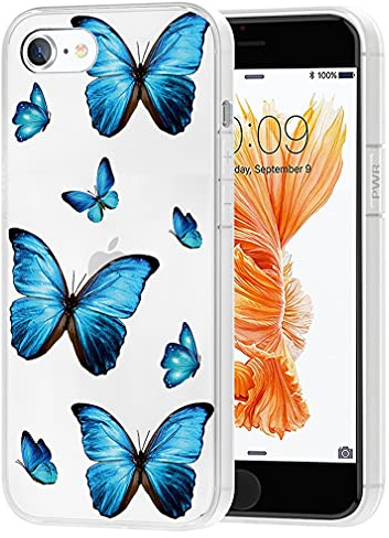 Yerebel Case for iPhone 6S Case, iPhone 6 Cute Case, Clear Flexible Bumper TPU Soft Rubber Silicone Cover Phone Case for iPhone 6 / 6S (Blue Butterfly)