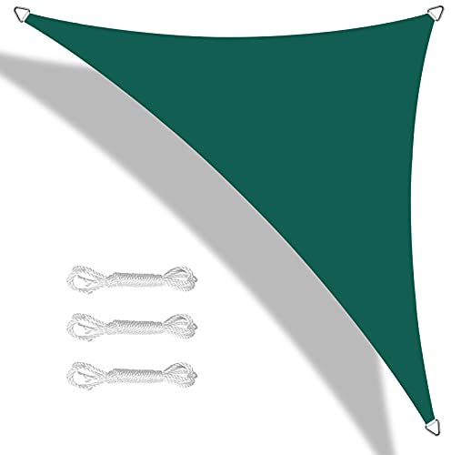 Teynewer Sun Shade Sail Triangle 5x5x5m Waterproof Shade Sail for Outdoor Garden Patio Party 98% UV Block Sunscreen Awning Canopy Sunsail with Free Rope, Green
