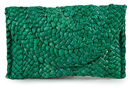 Syrads Sac à main d'embrayage de soirée en paille pour femme Sac à main de plage d'été Sac d'enveloppe tissé en paille,Vert
