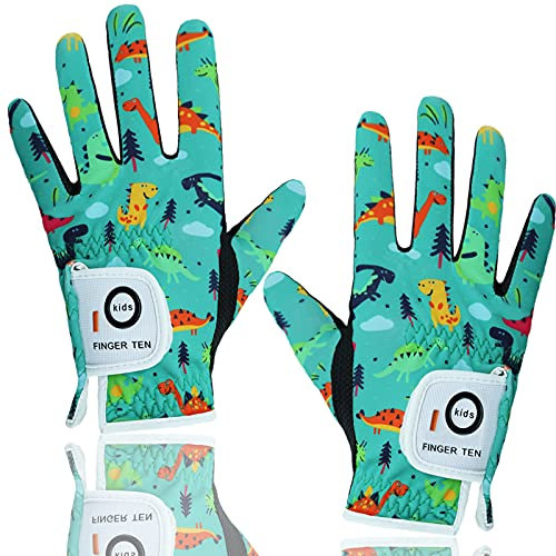 LOVMEAD Golfhandschuhe Kinder Links Rechts 1 Paar, Jungen Mädchen Allwetter Grün Mikrofaser Rain Grip Golf Handschuh Weicher Komfort Passform Größe M (Grün -1 Paar, M)