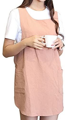 Verkurztes Design-Schurze, Japanischer Stil weiche Baumwoll-Leinen-Schurze mit zwei Seitentaschen, X-Kreuzgurt-Schurze, Kuchenkochscheibe, Geeignet fur Frauen, Handwerk,Kochen,Backen,Kaffee (Orange)