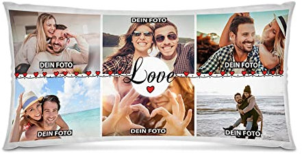 PR Print Royal Kissen selbst gestalten XXL - Collage mit 6 Fotos Bedrucken - Ich Liebe Dich - Geschenk Valentinstag Geburtstag Weihnachten - Fotokissen in XXL inkl. Füllung, 80x40 cm