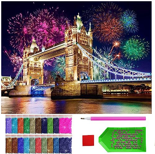 ARTULIO Diamond Painting Set London Bridge – 5D Diamant Painting Bilder 30x40 cm mit Diamond Painting Zubehör für Kinder und Erwachsene - Crystal Art - Wand Deko