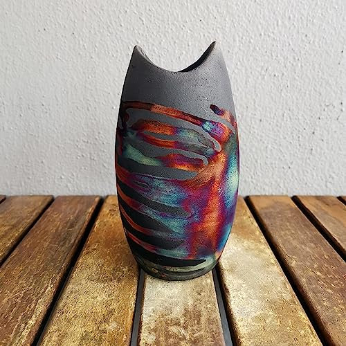 RAAQUU Koi Raku-Vase aus Keramik, handgefertigt, 16 cm, Boho, Geschenkbox, Geschenk für Mutter, Brautjungfer, Hochzeitsgeschenk, Heimdekoration – CB