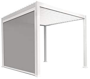 Weide Pavillon Sonnenrollo Ausziehbare Senkrechtmarkise außen für Pergola Sichtschutz Rollo 255cm aus Aluminium, Textil wasserdicht stabil UV-Schutz (4,0 m, Weiß) Alu-Pavillon Weide und Sorara Mirador