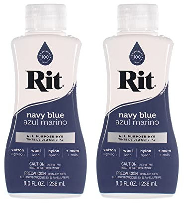 Rit Dye - Líquido multiusos de 8 onzas, ideal para ropa, accesorios, decoración y mucho más, paquete de 2, azul marino
