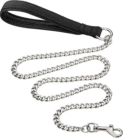 Robuste Hundeleine aus Metall, 180cm Kausichere Haustierleinenkette mit weichem,gepolstertem Griff für große und mittelgroße Hunde (180cm*3mm) Silber