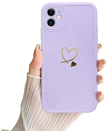 Case for iPhone 12, Cute Gold Love-Heart Pattern iPhone 12 Case for Women and Girls Soft Silicone Flexible Slim Shockproof Protective Cover Case Compatible with iPhone 12(6.1 Inch)-Purple