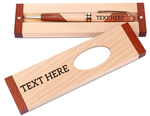 Holz Kugelschreiber und Holz Geschenkbox mit graviert,Holzkugelschreiber mit individueller Gravur,Massivholz Schreibset als Personalisiertes Geschenk (Stil 1)