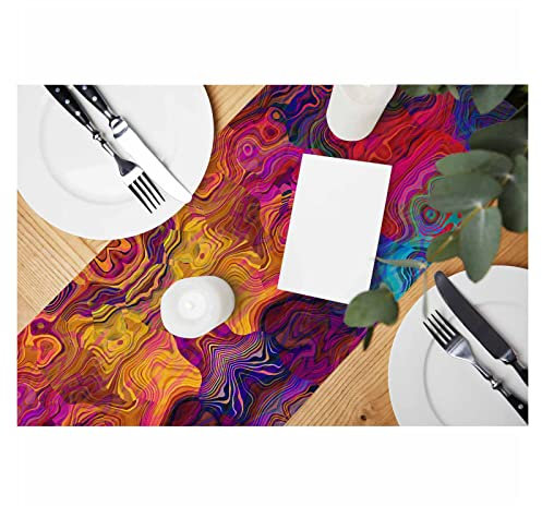 HOSNYE Tischläufer abstrakt bunt chaotische Wellen Muster Baumwolle Leinen Tischläufer Dekoration für Küche Familie Abendessen Tisch Urlaub Party Bauernhaus Stil 33 x 183 cm