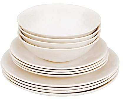 BUTLERS Geschirrset 4 Personen ATLANTIS Steinzeug Geschirr Set 12-tlg. Tafelservice | Schalen 550ml Teller 23cm Speiseteller 28cm | Farbverlauf mit Boho-Stil | Mikrowellen- & spülmaschinenfest