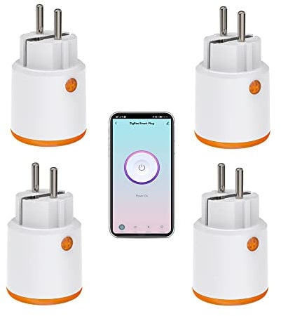 Smart Power Plugs: Zigbee Smart Plug mit Mess- & Timerfunktion, Tuya App Control, Notification Push, Zigbee Hub erforderlich, 16A Zigbee Steckdose kompatibel mit Alexa, Google Home (4-Pack)