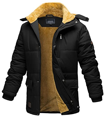 EKLENTSON Men's Winter Jacket with Detachable Hood Windproof Fleece Parka Coat Water Repellent Jacket 6 Pockets