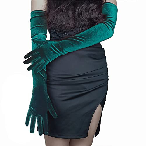 Super lange Opernhandschuhe aus Samt, 1920er-Jahre, Ellenbogen-Flapper, Abend-, Bankett-Handschuhe, Grün , Lange