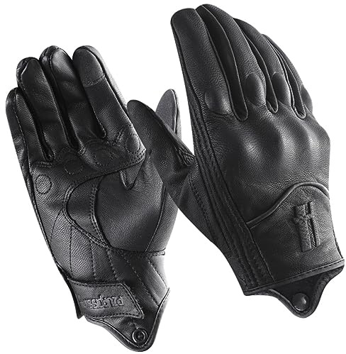 Harssidanzar Mens Winter Warm GoatSkin Leather TouchScreen Motorcycle Gloves GM041UK, Black (Fleece Lined), Size L