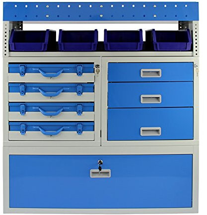 Van Racking Garage Storage Unit Tool And Equipment Organiser Metal Steel 60kg Capacity With Secure Lockable Compartments Blue 101.6cm x 117.8cm x 36cm