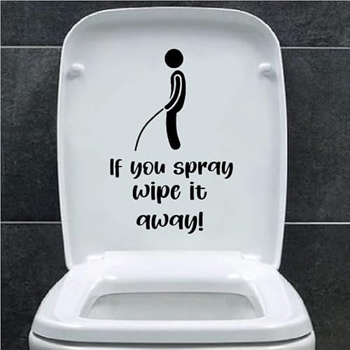 If You Spray Funny Toilet Seat Sticker Bathroom Cute Wall Decal - Bathroom Accessory - Potty Training(Black)