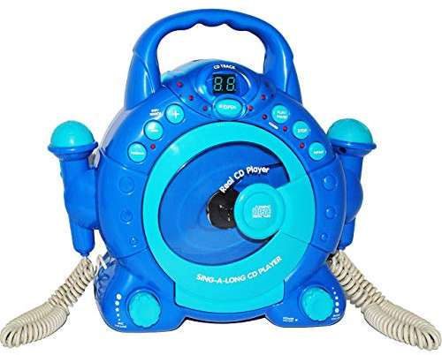 alles-meine.de GmbH CD-Player mit 2 Mikrofonen/LED-Display blau - tragbar Mikrofon - Kopfhöreranschluß - Programmiertasten - Karaoke - Netzadapteranschluß für Kinder Mädchen un..