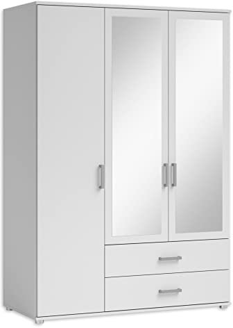 Stella Trading Ivar con Espejos y cajones-Armario versátil giratorias de 3 Puertas en Color Blanco, Madera de ingeniería, 1 Holztür / 2 Spiegeltüren