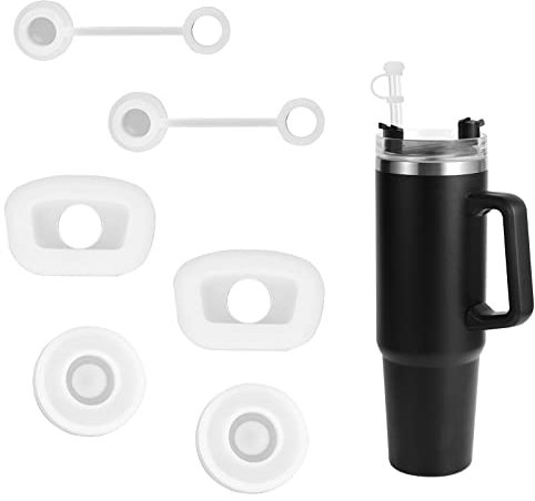 Silicone Spill Proof Stopper Set, Tumbler Accessory Including 2pcs Round Spill Stoppers, 2pcs Square Spill Plug and 2pcs Straw Covers Compatible with Stanley Cup 1.0 40/30oz