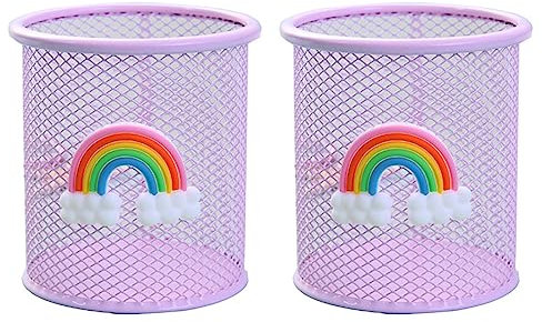 Roysmart Stiftehalter Kinder, 2 Stück Metall Stifteköcher mit Regenbogen Stifteköcher, Stiftehalter Schreibtischfür Office Supplies Mädchen Geburtstag Geschenk (Rosa)