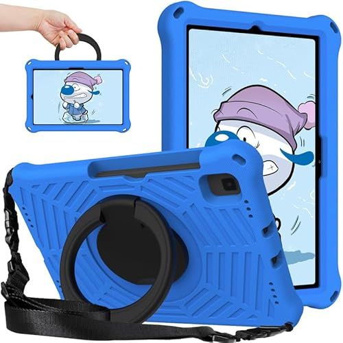 For Galaxy Tab A7 2020 Kids Case 10.4-Inch, Spider Web Pattern EVA Foam, with Ring Handle Stand & Shoulder Strap Tablet Case For Samsung Galaxy Tab A7 SM-T500/T505, Blue