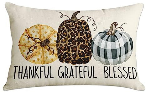 Sanwarm Fall Throw Pillow Cover Home Decor Autumn Leopard Orange Plaid Thanksgiving Pillow Case Decorative 12 x 20 Inches Cushion Couch Sofa Pillowcase