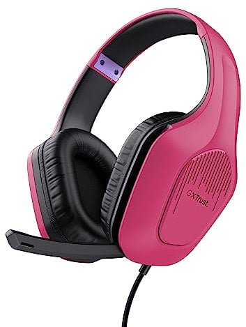 Trust Gaming GXT 415P Zirox Cuffie Gaming Leggere con Driver da 50 mm per PC, Xbox, PS4, PS5, Switch, Mobile, Jack Audio 3.5 mm, Cavo 2m, Cuffie con Microfono Over-Ear - Rosa