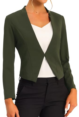 Allegra K Veste blazer de bureau pour femme, sans col, élégante et décontractée, taille ajustée, Blazer de costume, vert militaire, XL