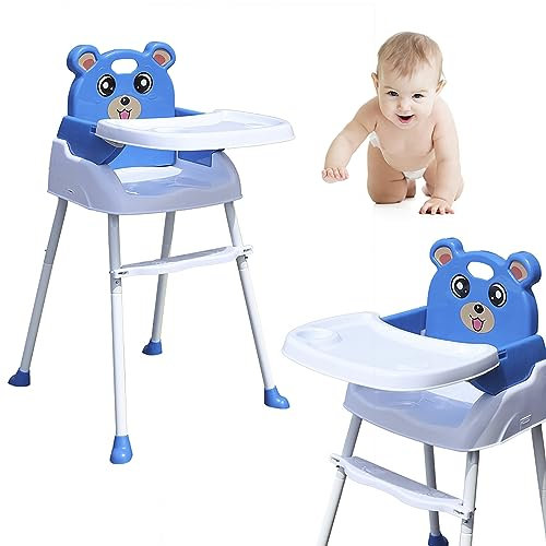 Kinderhochstuhl 4 in 1 Babyhochstuhl Kinder Hochstuhl Babystuhl Essen Füttern Sitz Verstellbar Klappbar Zusammenklappbar Höhenverstellbar Baby Fütterungsstuhl für 6-72 Monate Kinder (Blau)