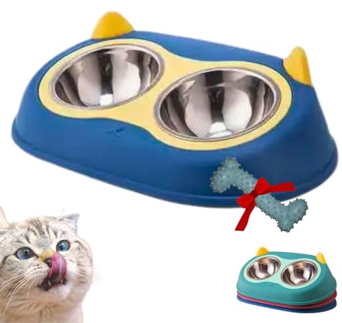Gamelle Surélevée pour Chat - Mangeoire et Abreuvoir Anti-vomissements Inclinée à 15º - Double Gamelle Anti-voracité pour Chien et Chat (Azul)