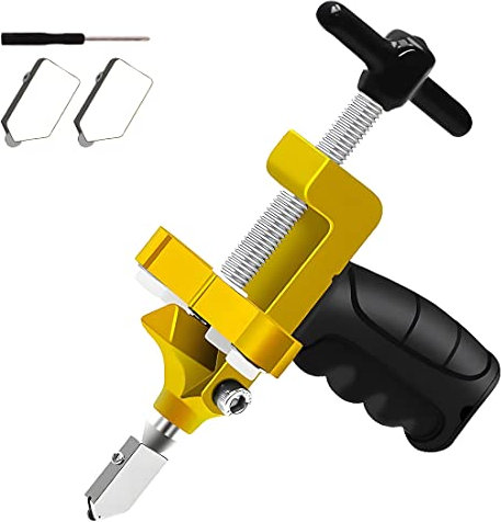 2-in-1-Glasschneidewerkzeug-Set, Brechzange und Glasschneider, tragbares Wolfram-Glasmesser für Keramik, Spiegel, manueller Fliesenschneider, Glasbrecher mit 2 Bonus-Wolframklingen und Schraubendreh