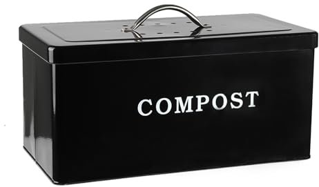 ayacatz Cubo de compostaje de metal para cocina, 7 L, cubo de basura orgánico rectangular con tapa, cubo de basura de cocina, encimera y armario inferior, contenedor de basura orgánica con filtro de