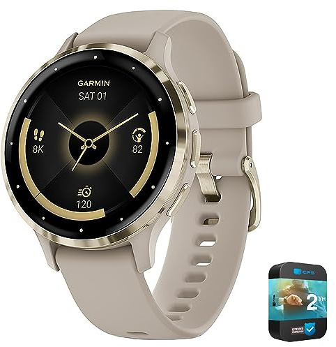 Garmin Venu 3S Health Fitness GPS Smartwatch in Oro con Lunetta in Acciaio Dorato 41 mm Grigio Francese | Partner Ufficiale USA | 2 Anni Protezione Avanzata