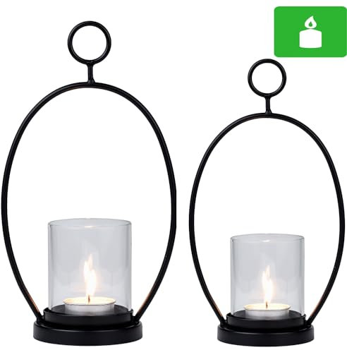 Marrakesch 2er Set Moderne Kerzenhalter Windlicht Schwarz aus Metall 30cm & 25cm Gross – Tischdeko Kerzenständer Modern für Kerzen Hovlo