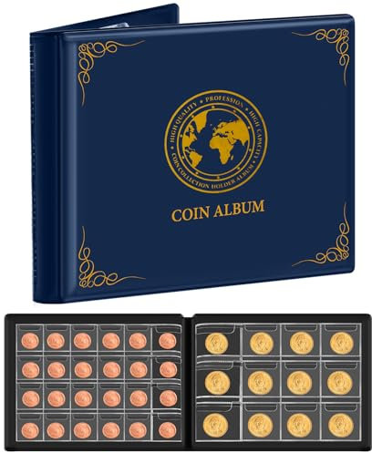 Münzalbum für Sammler, 300-Taschen-Münzen, die Ordner-Album mit EVA-Ärmeln für 20 25 27 30 38 46mm. Münzen Aufbewahrung Sammelalbum für Geld Währung-Blau